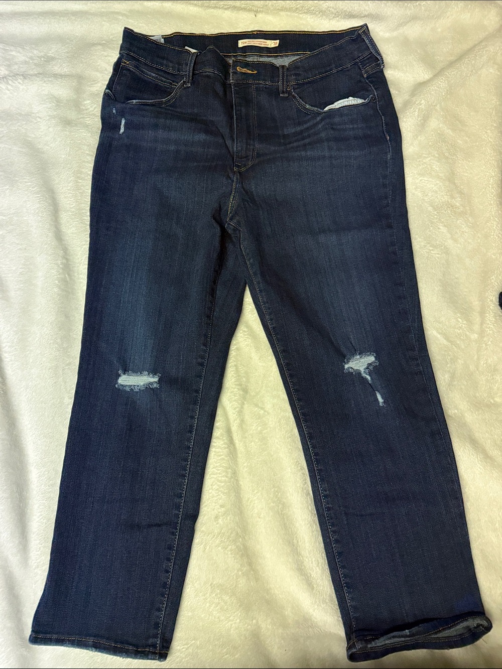 LEVI Women’s Dark Blue Distressed Straight-Leg Jeans